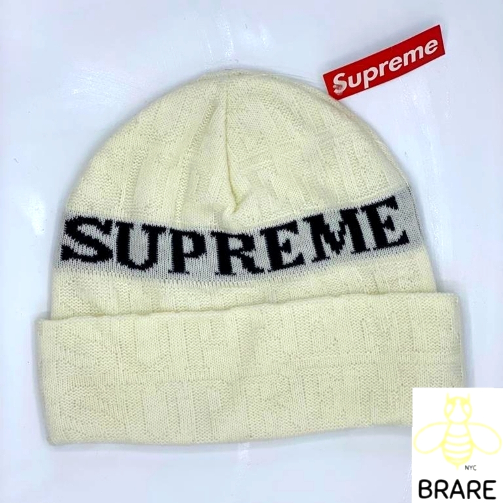 SUPREME JACQUARD LOGO BEANIE WHITE (FW14)